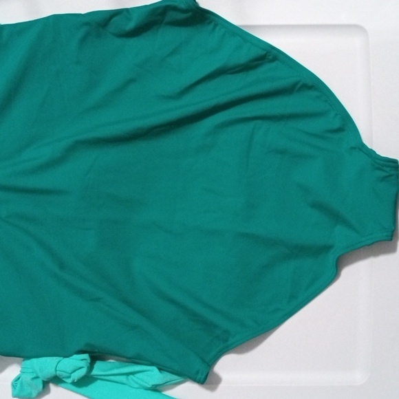 GREEN WHITE COLOR BLOCK V-NECK WRAP TIE ONE PIECE SWIMSUIT SIZE LARGE NWOT - Picture 7 of 8